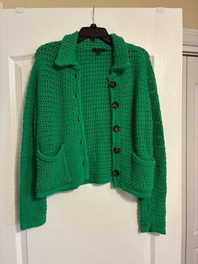Ann Taylor Green Crochet Button-Front Cardigan